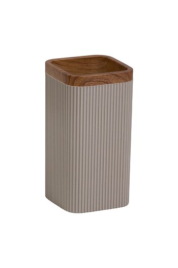 Okyanus Home Personal Hygiene Bathroom Cup, Stella OKY-464-3, Polystyrene + ABS, Stand, Brown + Wood