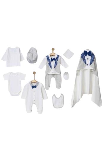 Miniworld Compleu nou-nascuti baieti10 piese, bumbac 100%, Minimen, model cu papion, 0-3 luni