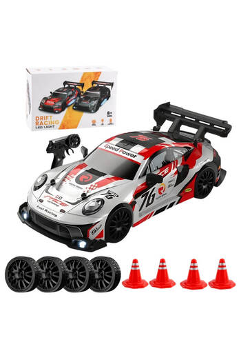 DrKala Digital Kala Remote-Controlled Car, Porsche Model, RC Drift Car, 1:24, 2.4 GHz, All-Wheel Drive, Whi