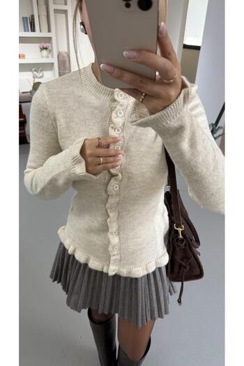 Sezgi Tekin Ruffle Detail Stone Cardigan