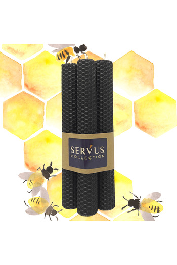 SERVUS COLLECTION Set of 4 Natural Honeycomb Candles Made of Colored Beeswax - Black 2.5 cm 20 cm Black