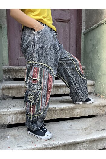 Bohoyasam Unisex Nepal Taşlanmış Pantolon – Cepli, Rahat & Bohem, Salaş Pantolon, Taşlanmış