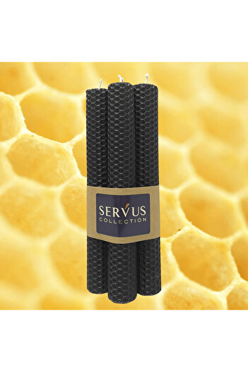 SERVUS COLLECTION Set of 4 Natural Honeycomb Candles Made of Colored Beeswax - Black 2.5 cm 20 cm Black