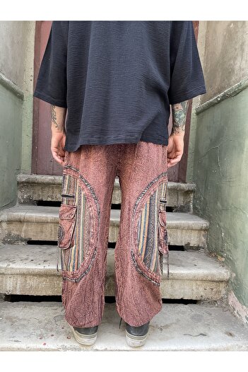 Bohoyasam Unisex Nepal Taşlanmış Pantolon – Cepli, Rahat & Bohem, Salaş Pantolon, Taşlanmış