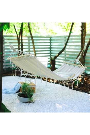 ANTBRO Hamac macrame bej 200x100cm, decorativ pentru gradina si terasa