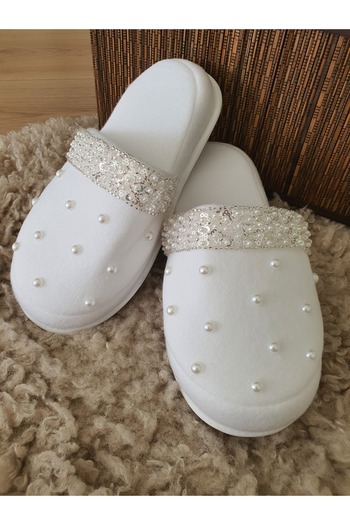Fiyonks Atölye Maternity Slippers, Special Design Pearl Series, Pregnant Women's Slippers, Bride Slippers