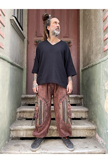 Bohoyasam Unisex Nepal Taşlanmış Pantolon – Cepli, Rahat & Bohem, Salaş Pantolon, Taşlanmış