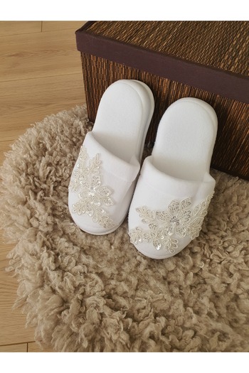 Fiyonks Atölye Maternity Slippers Special Stone Lace Series, Maternity Slippers, Bride Slippers