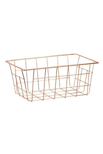 ANTBRO ® Metal Storage Basket with Wide Openings Pink/Gold, 25x16x11 cm