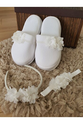 Fiyonks Atölye Maternity Slippers Crown and Baby Bandana Set, Special Mother Set, Pregnant Maternity Set