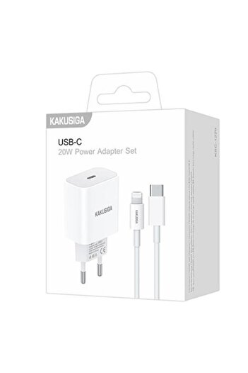 KAKU Network Charger + Lightning Cable, 1m, 20W, 1xUSB-C, PD, SmartCharge, WHITE