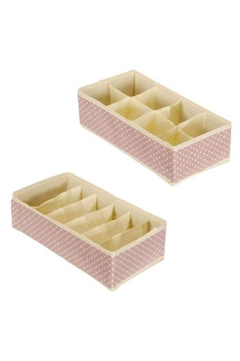 ANTBRO Set 2 drawer organizers Antbro® compartmentalized, pink with polka dots, 15x30x9cm, 2 pcs