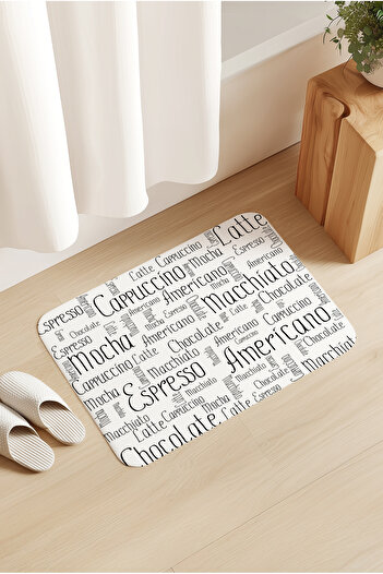 Homiko White Coffee Patterned Door - Cafe Front Mat 60X80Cm