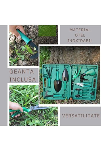 Danex Set 10 accessories for gardening, storage bag included, stainless steel, 37 x 28 cm, green
