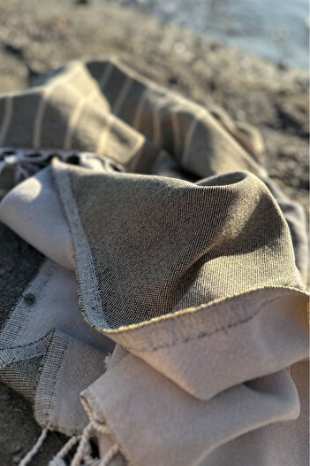 Stella Belli Peshtemal 90 X 180 cm Jacquard 100% Cotton Hand-Woven with Tassels |   Boxed Rope |   Beige - Mustard - Black