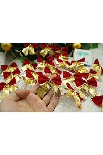 Danex Set 24 fundite pentru brad, Rosii-Aurii, 5 x 6 cm, din poliester