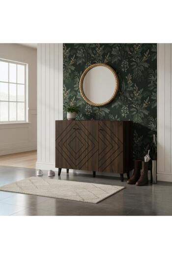BAITY Wooden Shoe Cabinet - Malaysian Wood, 3 Doors, 4 Shelves - Brown