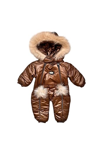 Miniworld Combinezon bebe de iarna din fas, gluga cu blanita, captusit integral, varsta 9-12 luni, 80 cm, Maro
