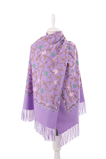 Bursa İpek Lilac Embroidered Winter Shawl