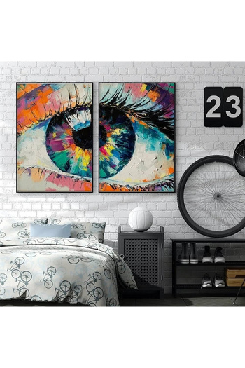 Linacci Set of 2 Black Metal Frame Colored Eyes Real Glass Painting Set