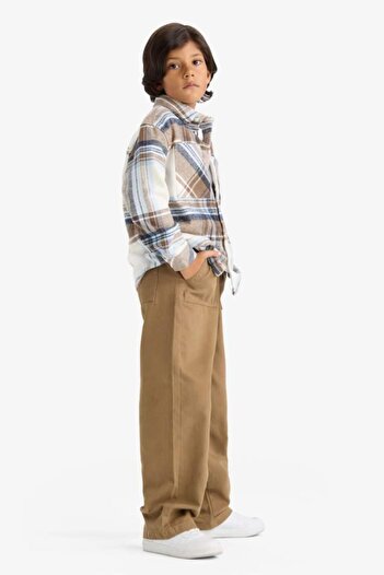 DeFacto Boy's Oversize Wide Fit Polo Neck Flannel Long Sleeve Shirt (25 Wn)