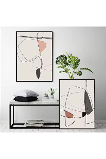 Linacci Set of 2 Black Metal Frame Abstract Modern Real Glass Painting