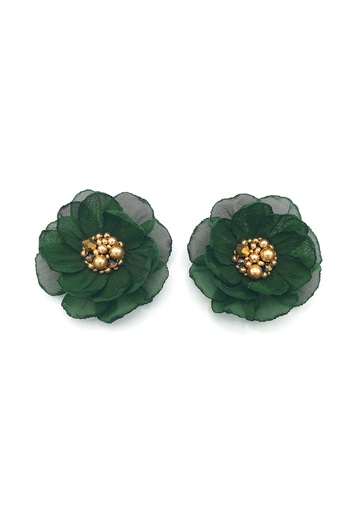Corizmi Stainless steel clip earrings, 5 cm veil flower, center with pearls and crystals, handmade