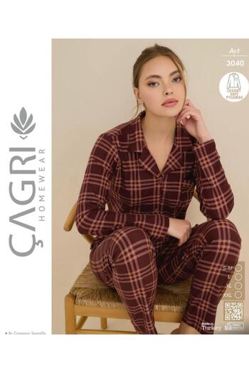 ROYAM Call Women's Winter Suede Long Sleeve Button Front Pajama Set