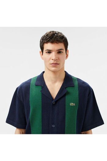 Lacoste Men's Short Sleeve Polo Neck Color Blocked Navy Blue Knitwear
