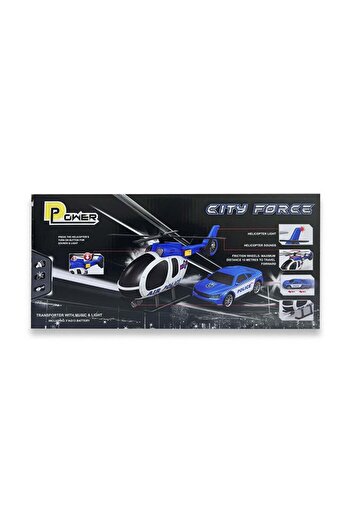 Generic D-Power Helicopter & Sports Car 1:14 Scale Firemen Playset – Blue