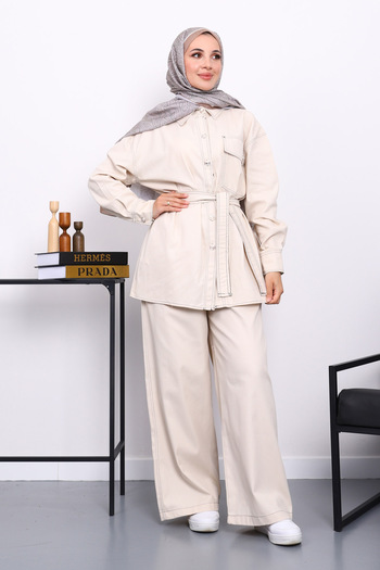 İmajButik Stone Buttoned Gabardine Jacket and Pants Set