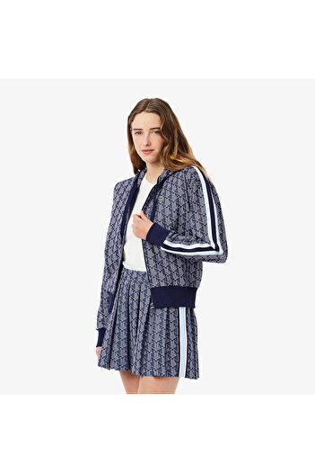 Lacoste Women's Regular Fit Zippered Monogram Navy Blue Sweatshirt