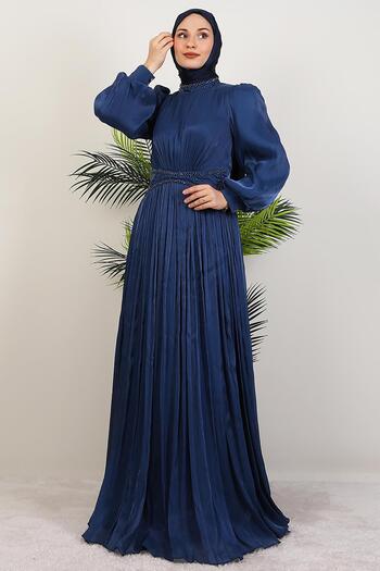 GİYZAMİLA Meryem Beaded Evening Dress Navy Blue