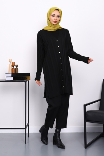İmajButik Black Cold Yarn Buttoned Knitwear Cardigan
