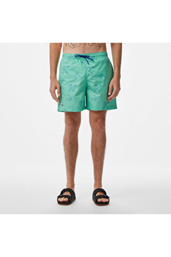 Lacoste Men's Regular Fit Patterned Green Swimsuit