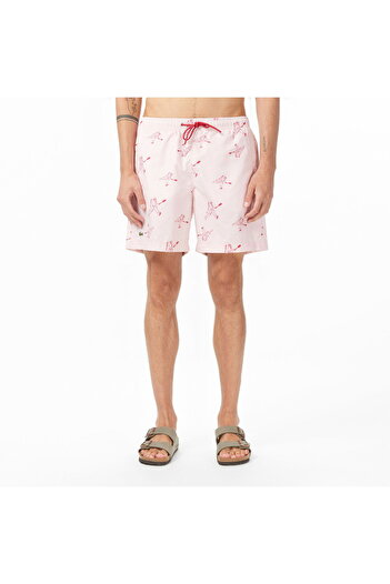 Lacoste Men's Regular Fit Patterned Pink Swimsuit