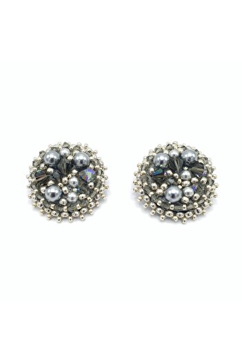 Corizmi Elegant round stainless steel clip earrings with handmade pearls and crystals, Glam Clips