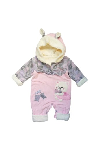 Miniworld Salopeta bebe cu gluga din catifea, captusita polar, Lovely, varsta 6-9 luni, 74 cm, Multicolor