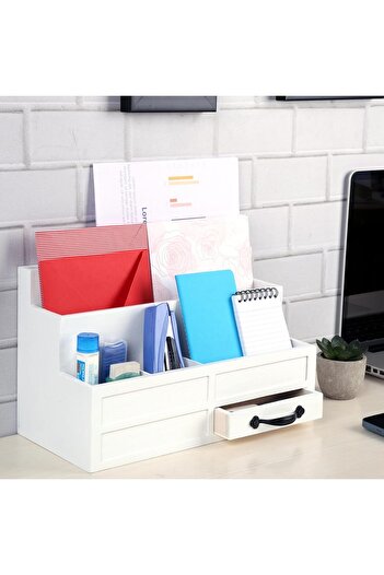 Belle Vous Desk organizer, 5 compartments, 1 drawer, 31 x 15 x 19 cm, wooden, White