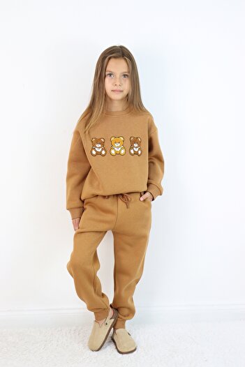 Harika KIDS Σετ κοριτσίστικο 3 τεμαχίων με κέντημα αρκουδάκι με 3 κλωστές Oversize σε χρώμα λουλουδάτο