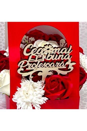 velve Butterfly floral arrangement, roses, soap carnations, topper "The best teacher" Red
