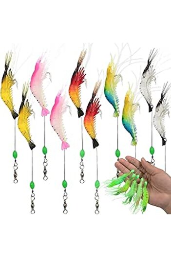 Generic 10 pcs Soft Luminous Shrimp Lure Set, Premium Soft Shrimp Fishing Tackle with Luminous Sharp Hooks,