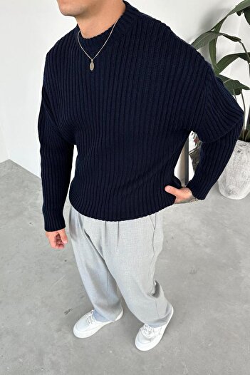 HAFKAGİYİM Синій велосипедний комір з резинкою Oversize трикотажний светр