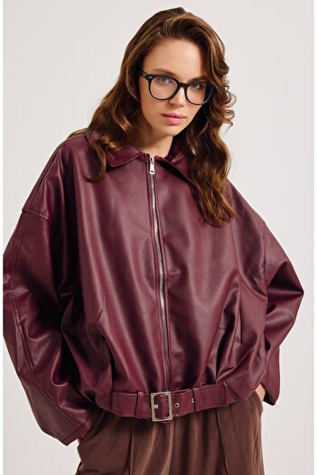 badibadii New Season Faux Oversize Bomber Leather Jacket