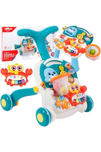 MalPlay Baby Walker and Activity Table, 2 in 1, with Removable Piano, Basketball Hoop, 43 x 37 cm, Blue