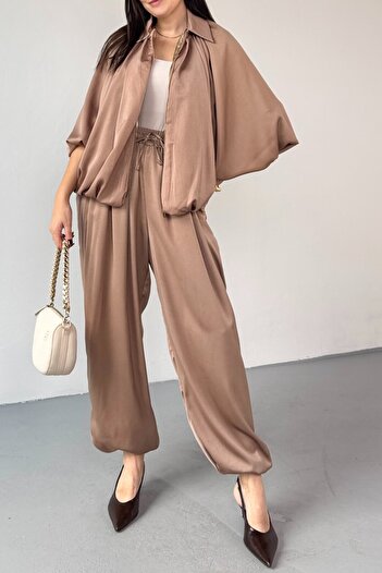 Suziş Saten Bomber Jacket and Shalwar Pants Set M39153