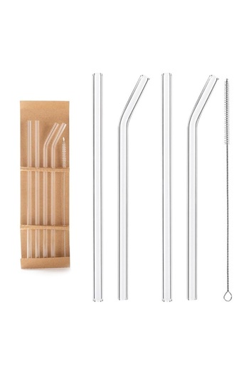 Hope Glass Transparent Straw Set 5 Pieces - 4 x Straws, 1 x Brush, Healthy and Eco-friendly, Suitabl