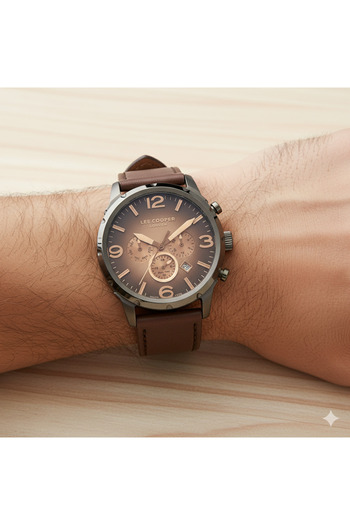 Lee Cooper Lc07671.652 Men's Wristwatch |   47mm Brown Leather Band, Bronze Tone Dial, Grey Case