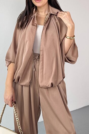 Suziş Saten Bomber Jacket and Shalwar Pants Set M39153