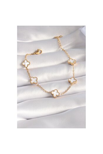 Skygo 316L Steel Gold Color White Clover Model Women's Bracelet - TJ-BB5963